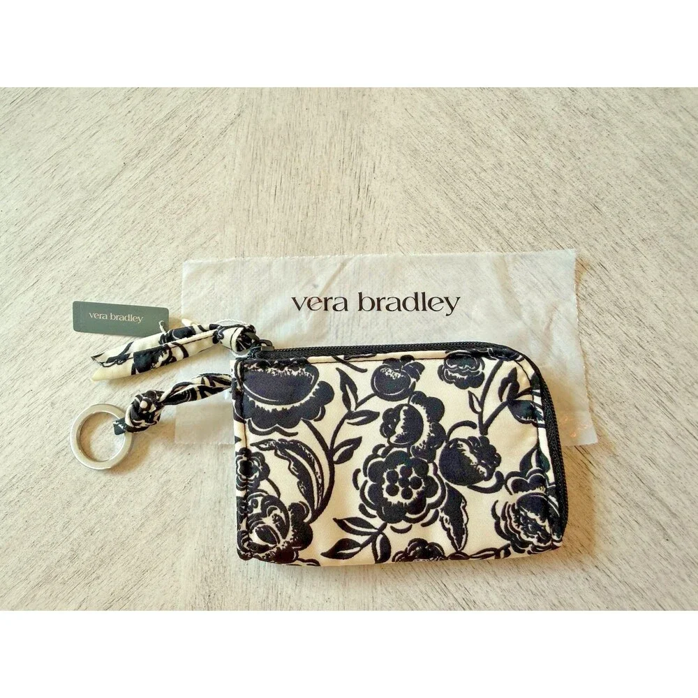 Vera Bradley Wristlet Wallet Zip Card Pouch Bubbly Flowers Black New with Tags - Picture 4 of 8